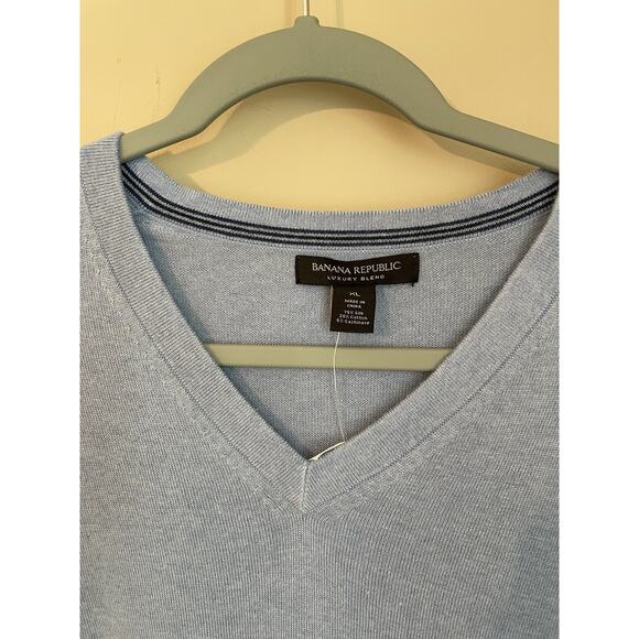 Banana Republic Mens XL Blue V-Neck Sweater Silk Cotton Cashmere Blend - Picture 4 of 7